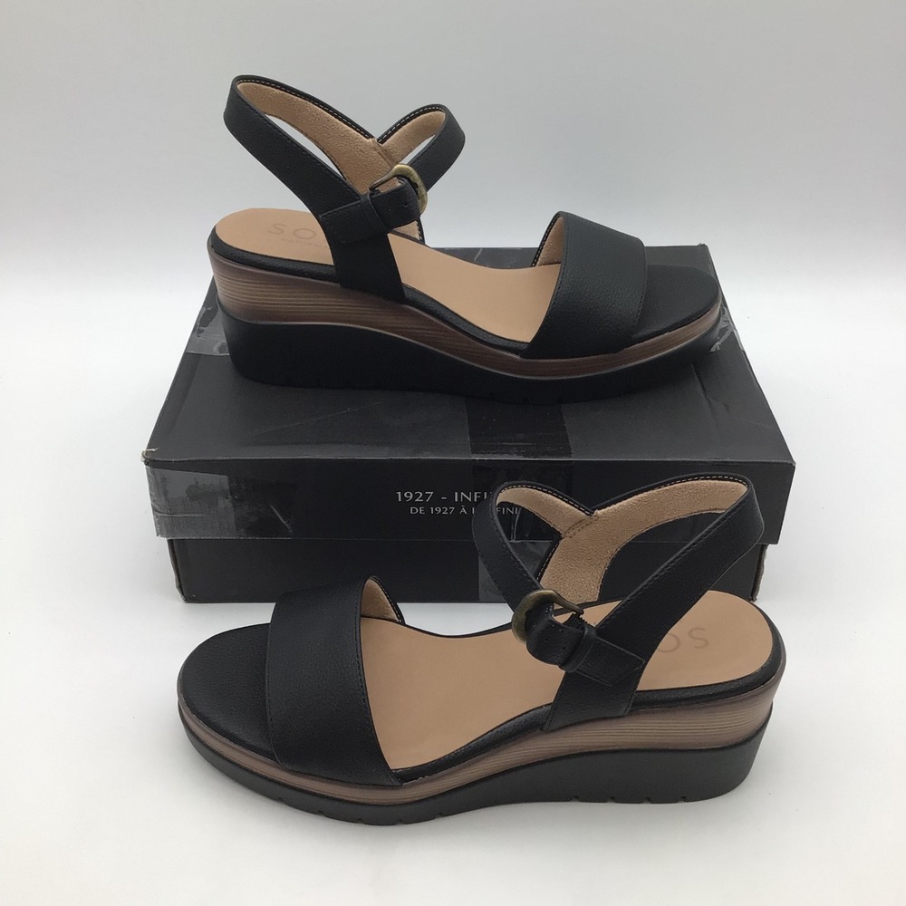 Naturalizer Graciela Black Wedge Sandals Platform Ankle Strap Womens Size 9M NEW